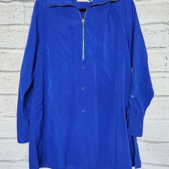 Soft Surroundings Loretta Shirt Solid Blue Button Zip Tunic Women's Large - Picture 2 of 11